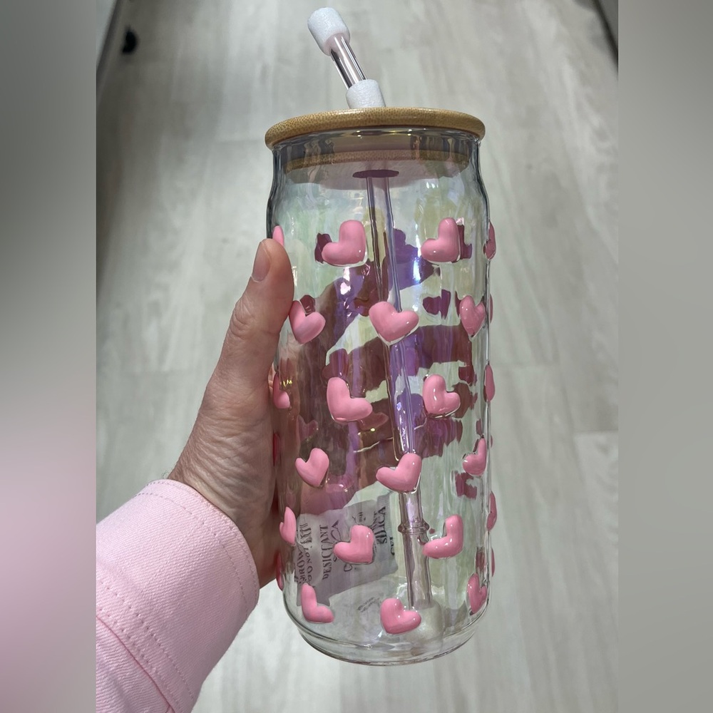 Beautiful pink ceramic heart tumbler